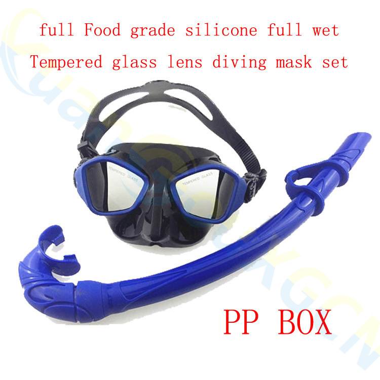 alien adult scuba Diving equipment set silicone full dry Snorkel +diving mask +PP box swimming Goggles glasses Breathing Tube: DivingMasksSetBlue