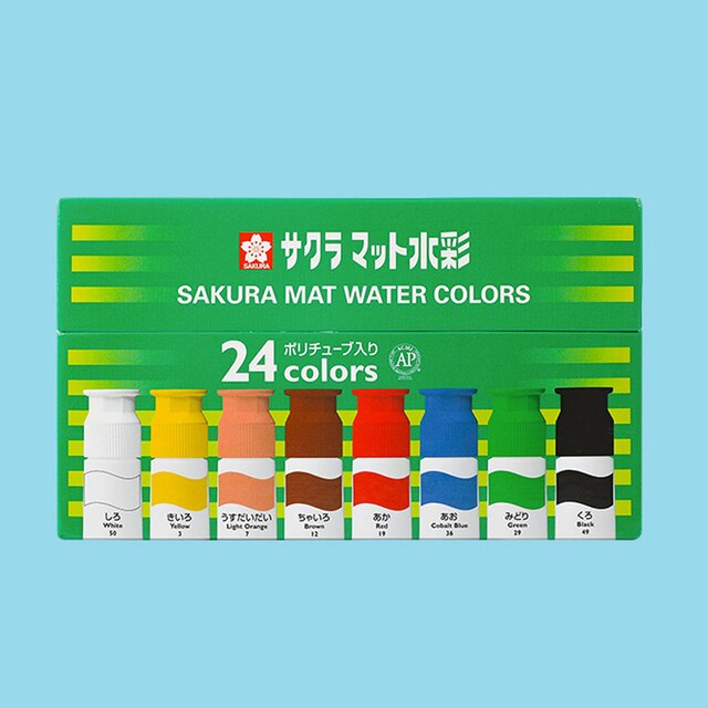 Peinture à l'aquarelle translucide SAKURA du japon, Tube de 12/18/24 couleurs, ensemble de peinture à l'aquarelle peinte à la main pour étudiants, fournitures scolaires: 24 colors