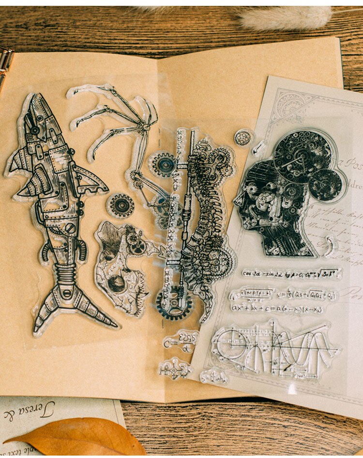 JIANWU Steampunk Mechanische Klar Briefmarken transparent Silikon Dichtung für DIY Scrapbooking Fotoalbum Karte, Der Handwerk Liefert