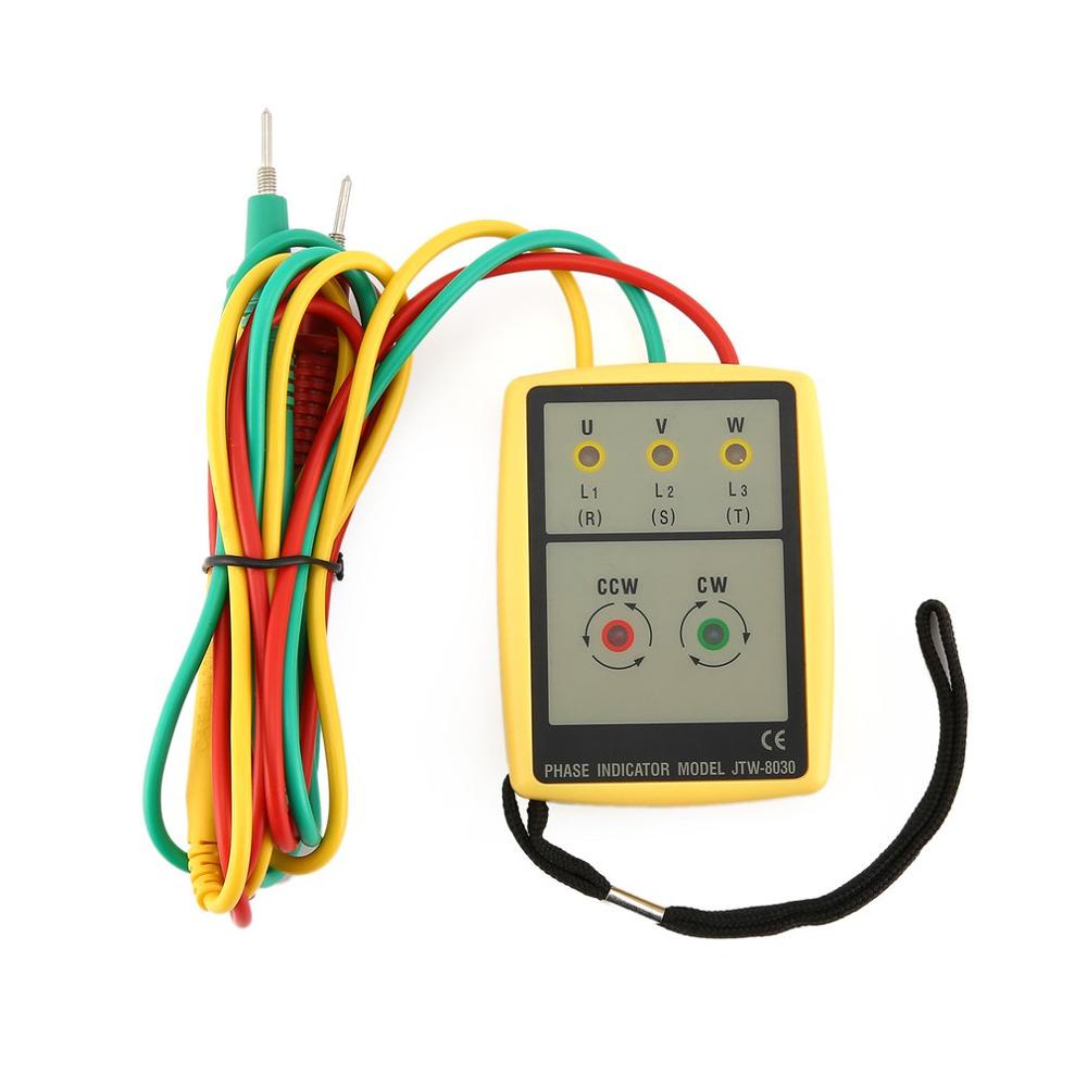 Portable 3 Phase Sequence Meter Multimeter Presence Rotation Tester Phase Indicator Detector Meter LED Buzzer JTW-8030