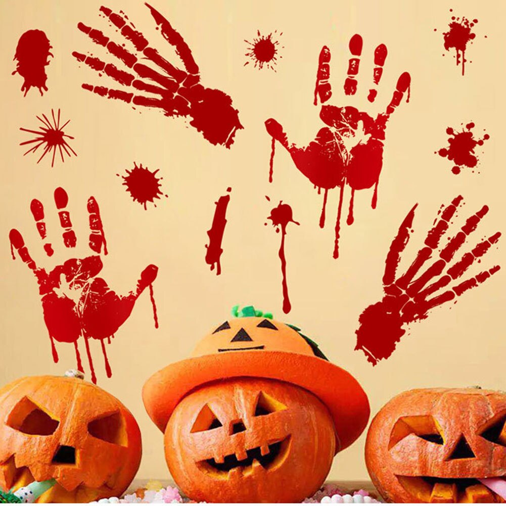 Halloween Blood Handprint Footprint Wall Sticker - Spooky Party Window Decal Decor