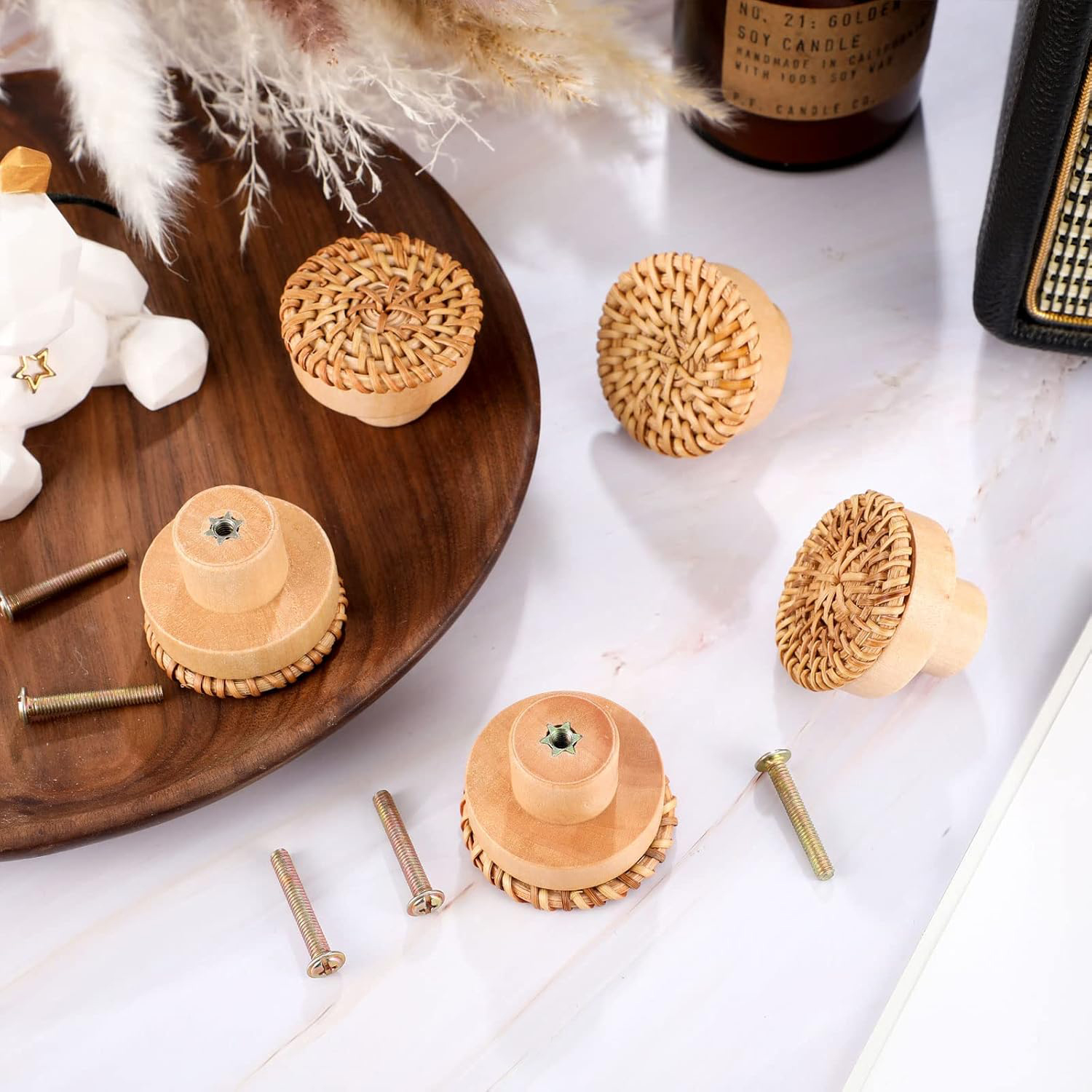 Boho Rattan Kommode Holz knöpfe Hardware- zieht Schrank knöpfe Hand gefertigte Korb geflecht und Schrauben
