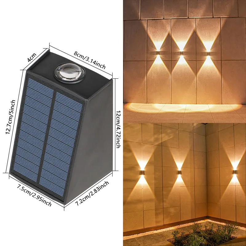 2 led solcelledrevne utendørslamper, vanntett atmosfærebelysning, dekorativ vegglampe for hage, veranda, balkong, gangvei, campingdeko