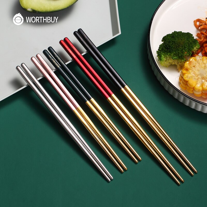 WORTHBUY 5 Pairs Juego de coloridos palillos chinos de acero inoxidable 304 para palillos de comida de Sushi palillos chinos reutilizables antideslizantes
