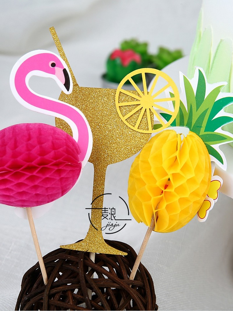 Décoration de gâteau d&#39;été pour anniversaire Tropical hawaïen, flamand rose, ananas, Toucan, Aloha, lettre, Cupcake, fête de mariage