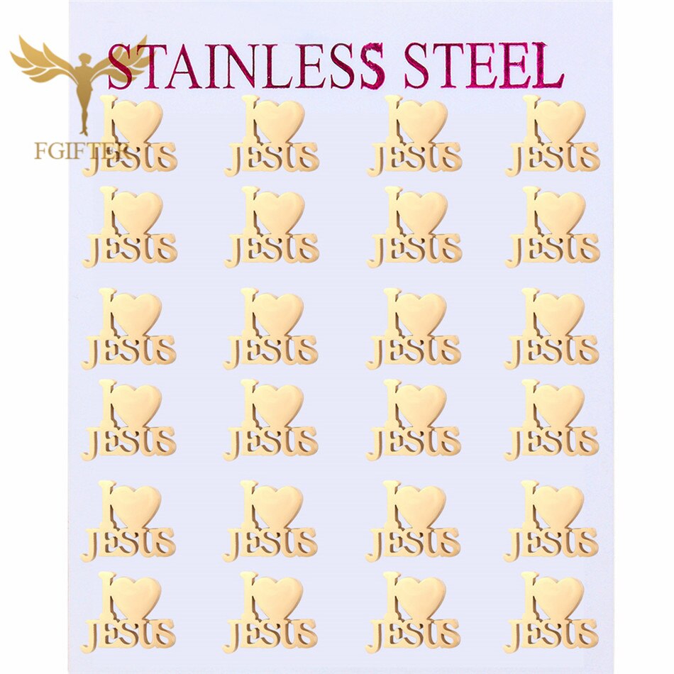 Acier inoxydable boucles d'oreilles 12 paires coeur jésus boucle d'oreille hommes et femmes goujons boucle d'oreille: Default Title