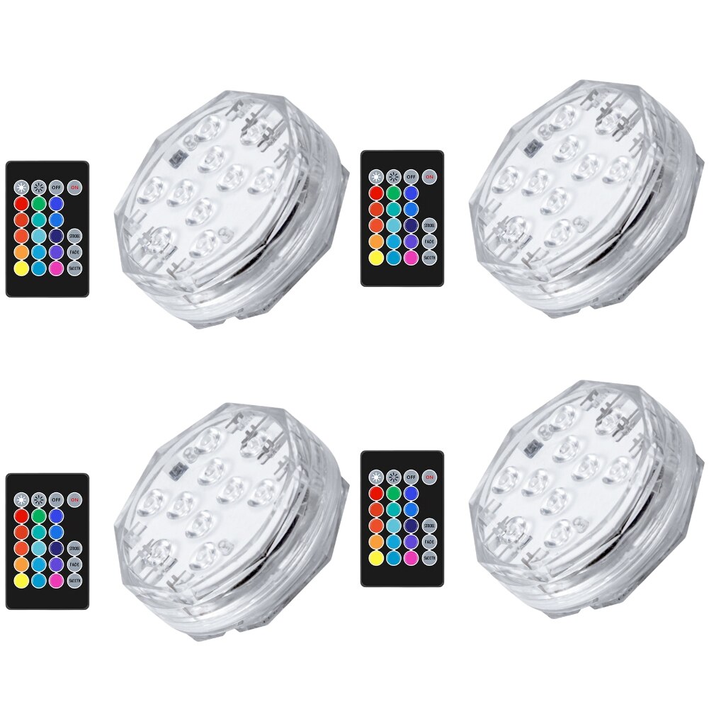 10Pcs Rgb Afstandsbediening Dompelpompen Licht IP68 Waterdichte Onderwater Licht Vijver Zwembad Decor Night Lamp Voor Aquarium: 4pcs