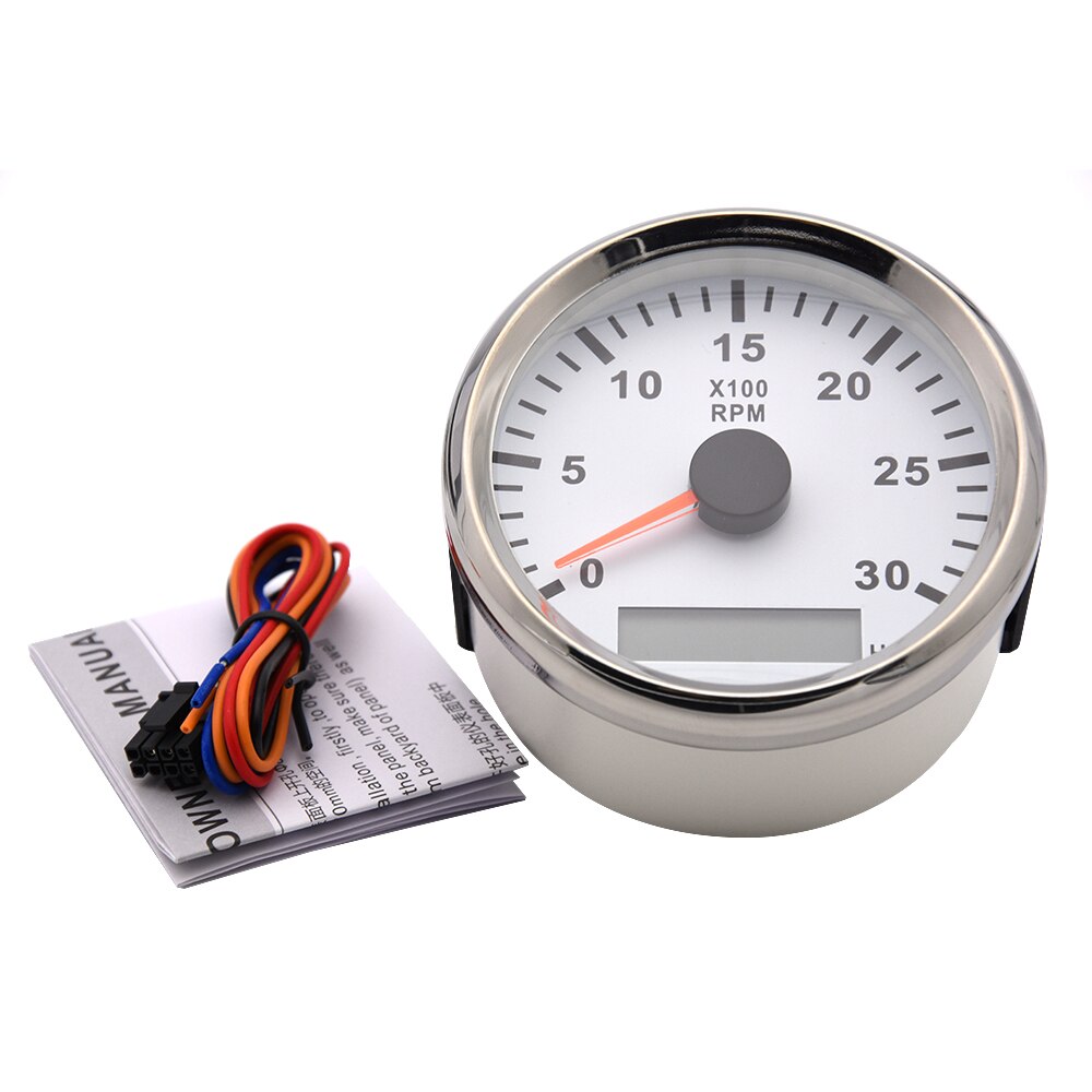 85mm REV Counter Car Boat tachometer + sensor Car Truck Tacho Marine RPM Meter with LCD Hourmeter 4000 RPM Red Backlight 12V/24V