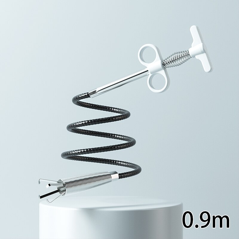Sewer Pipe Dredging Extractor Flexible Metal Grabber Claw Reacher Tool Drain Clog Remover Cleaning Tool Home Clean Tool 0.9/1.6m: white 0.9
