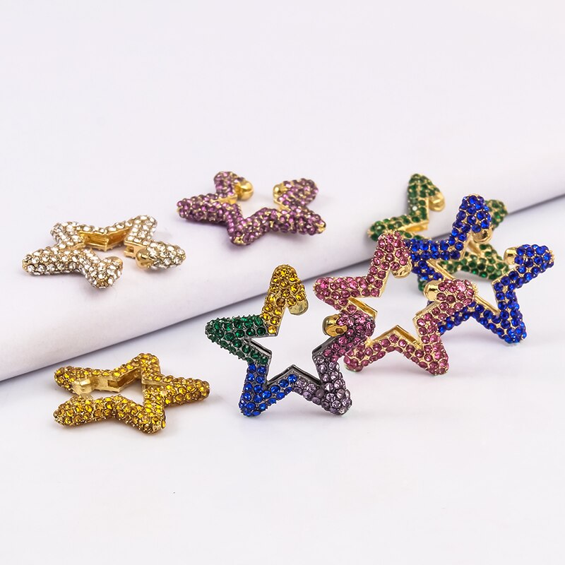 Itenice Rainbow Star Earcuffs Earring Voor Vrouwen Kleurrijke Multi-Hoepel Strass Oor Manchet Romantische Ster Rechthoek Boho Oor Clips