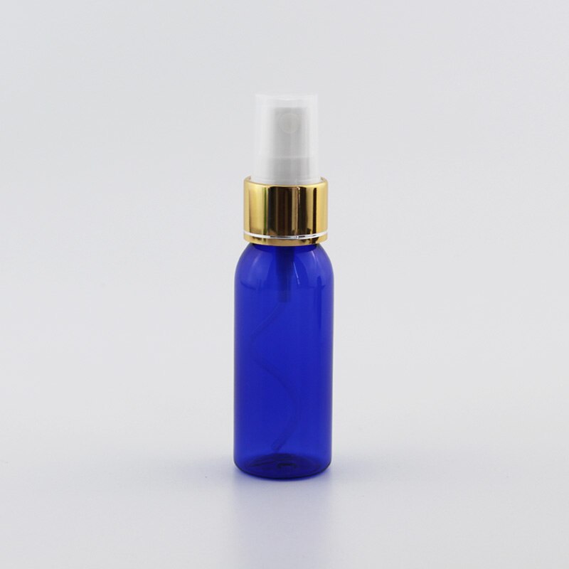 30ml Kleine Plastic Hervulbare Flessen Met Gouden Aluminium Sproeier Pomp 30cc X 50 Mist Spray Container Mini Parfum fles: Blue Bottle White