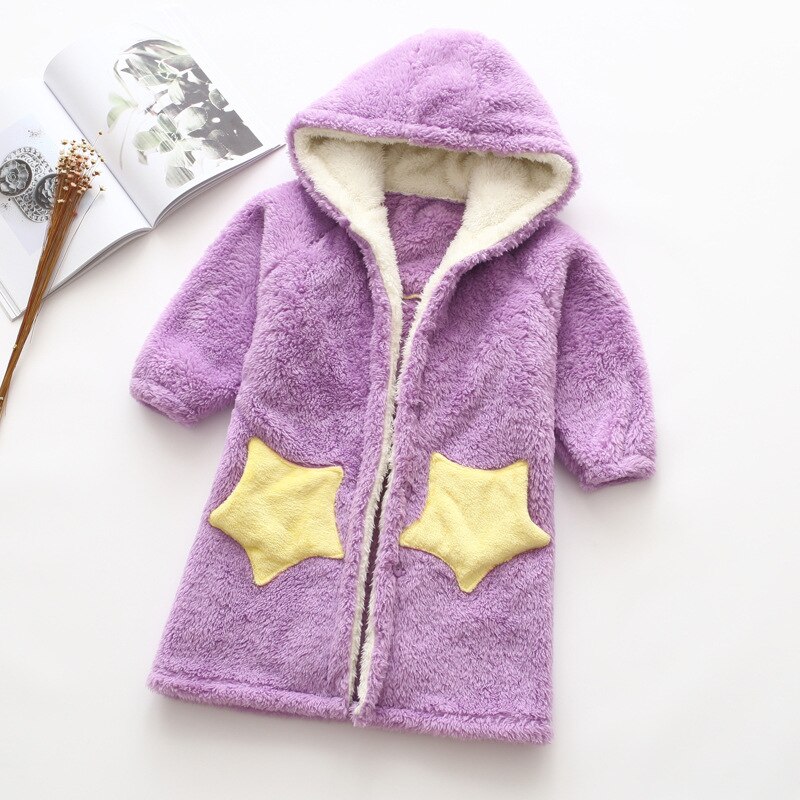 Winter Flanel Kids Pyjama Winter Warm Kinderen Nachtkleding Pyjama Jongen Meisje Met Capuchon Casual Kids Kinderen Een Stuk Pyjama: Paars / 170cm