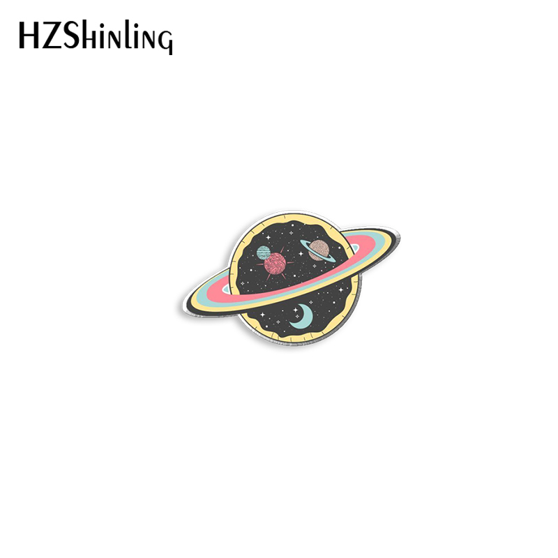 2022 Solar System Acrylic Lapel Pin Space Planets Epoxy Butterfly Clasp Pin Handmade Butterfly Brooch: Pure Gold Color