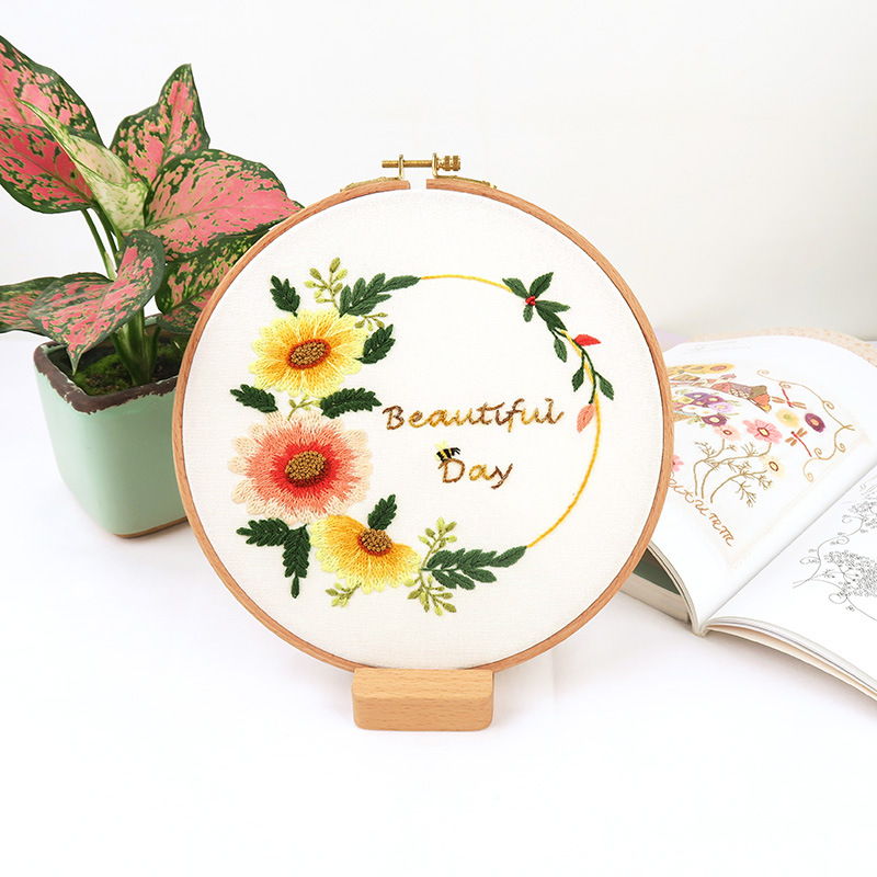 Kit de bordado artesanal de flores con aro para principiantes, patrón impreso, punto de cruz, costura hecha a mano, Pintura Artística, decoración del hogar: 4 / 20cm retro hoop kit