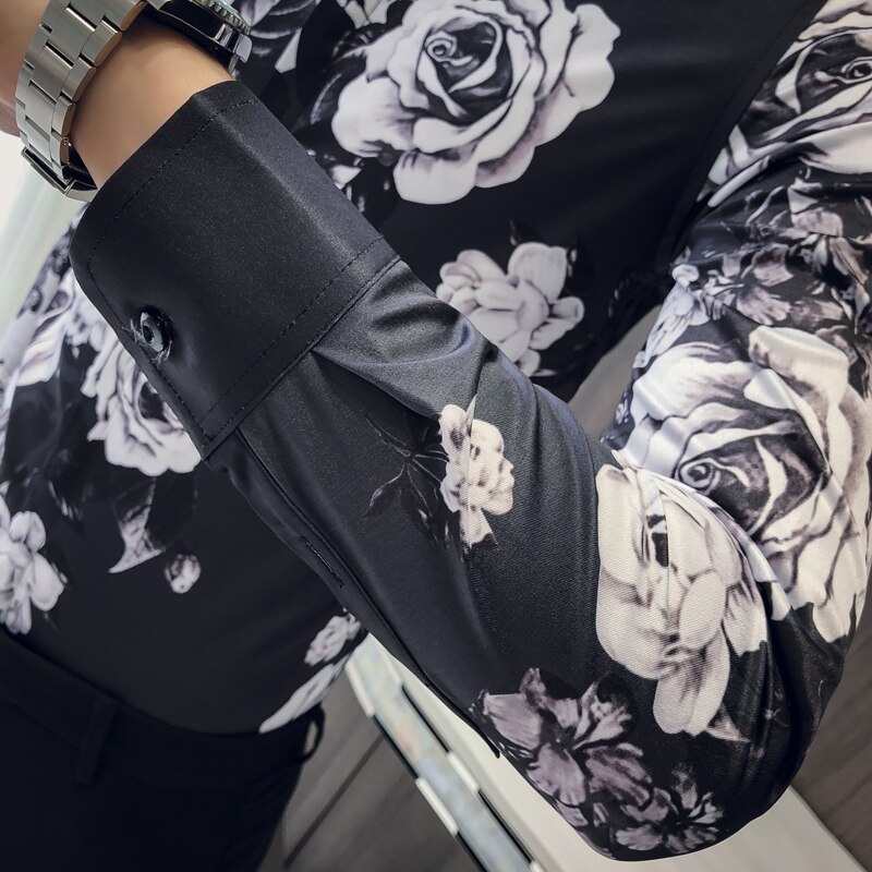Skjorta herr rosa skjorta mönster ropa de hombre button up herr långärmad slim fit bröllopsskjorta herr klubbfest