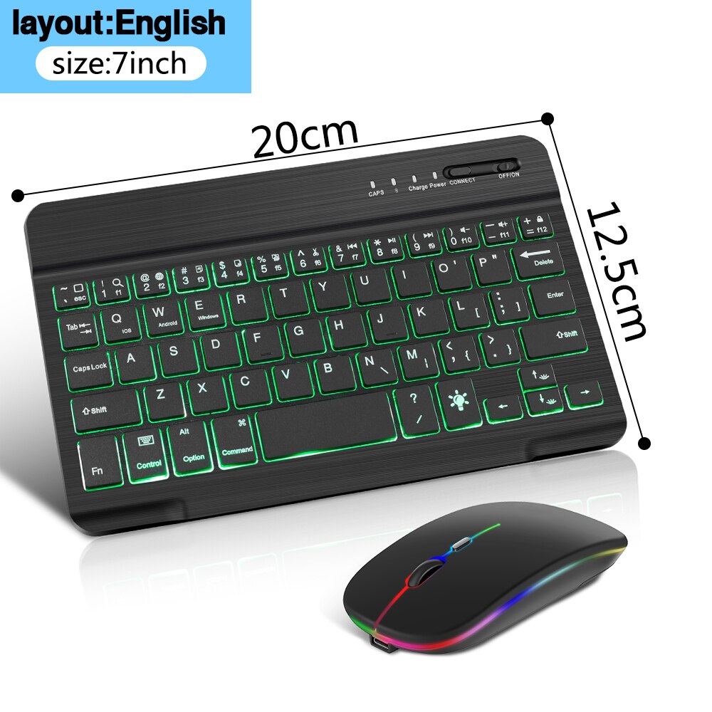 Mini tastiera Bluetooth e Mouse tastiera retroilluminata Wireless ipad per Tablet tastiera spagnola ricaricabile per laptop cellulare: 7 inch English Set
