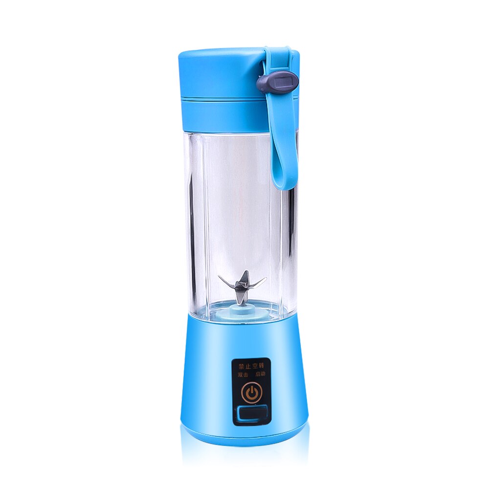 6 Blades Portable Blender Electric Blender USB Rechargeable Juicer Cup Mix Extractor Fruit Smoothie Maker Cup Bottle and Cover: Blue