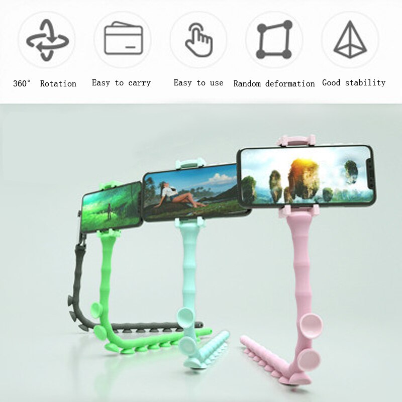 1pc søte caterpillar lazy bracket mobiltelefon holder orm fleksibel telefon sugekopp stativ for hjemmevegg stasjonær sykkel