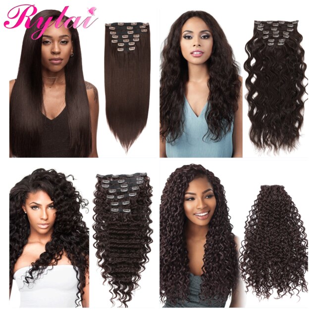 Long Kinky Curly Straight Clip In Hair Extensions Deep Natural Wave 140G 7Pcs/Lot Full Head Clip On Synthetic Hair By RYLAI: #4 / 22inchesKinky Curly