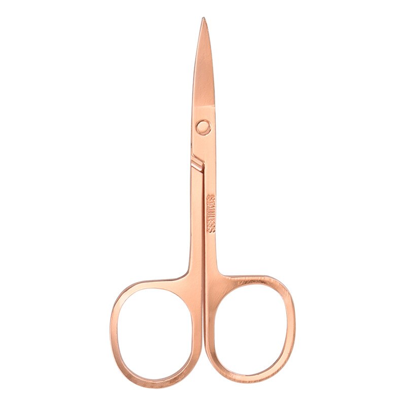 Stainless Steel Beauty Scissors Beauty Makeup Tools Small Scissors Round Head Nose Hair Scissors Curved Pointed Eyebrow Trimmer: Rose gold A
