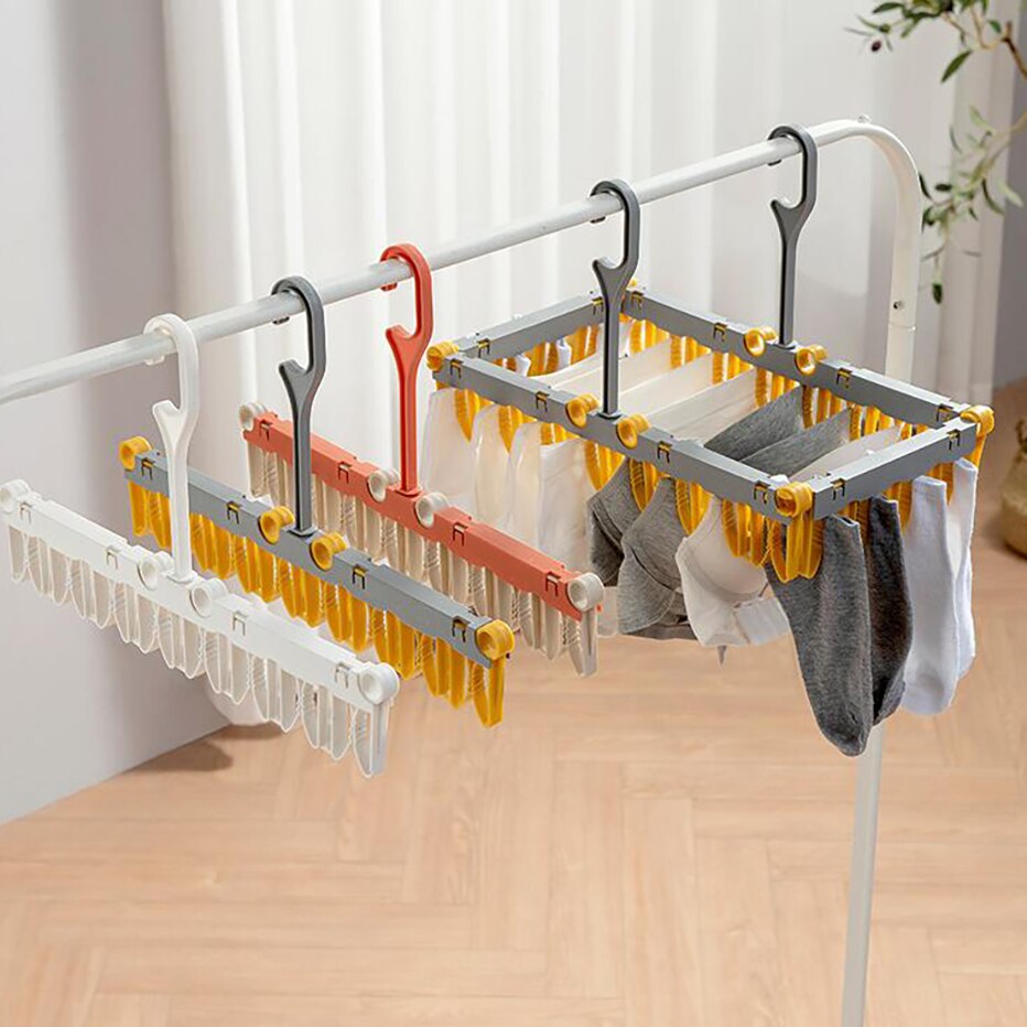 Foldable Clothes Drying Rack Laundry Hanging Rack Indoor Outdoor Clothes Socks Underwear Hanger with Clips