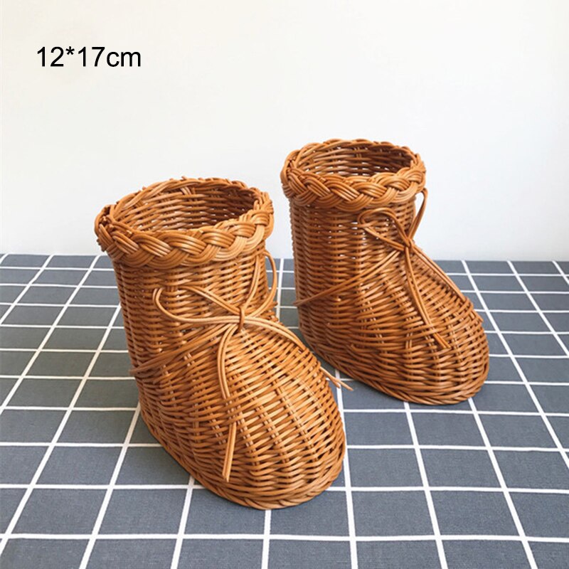 Rattan Woven Fruit Basket Cute Shape Fruit Bowls Tray Vegetable Snack Breakfast Display Basket Novelty Animal Shaped: shoe basket