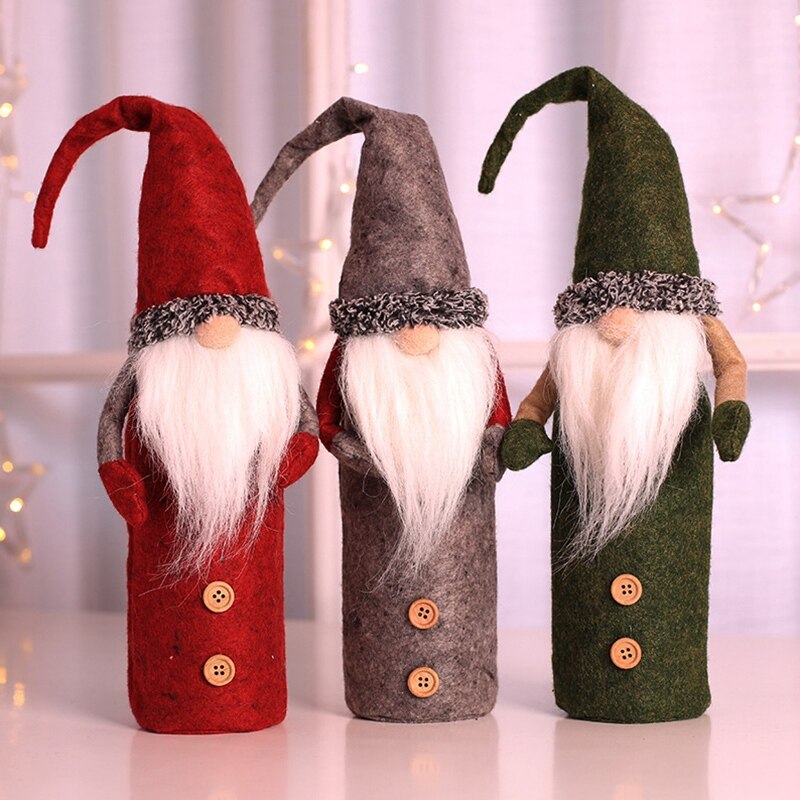 Weihnachten Zwerge Wein Flasche Abdeckung, Handgemachte Schwedisch Tomte Zwerge Wein Flasche Deckel Santa Claus Flasche Taschen mit Kordelzug St