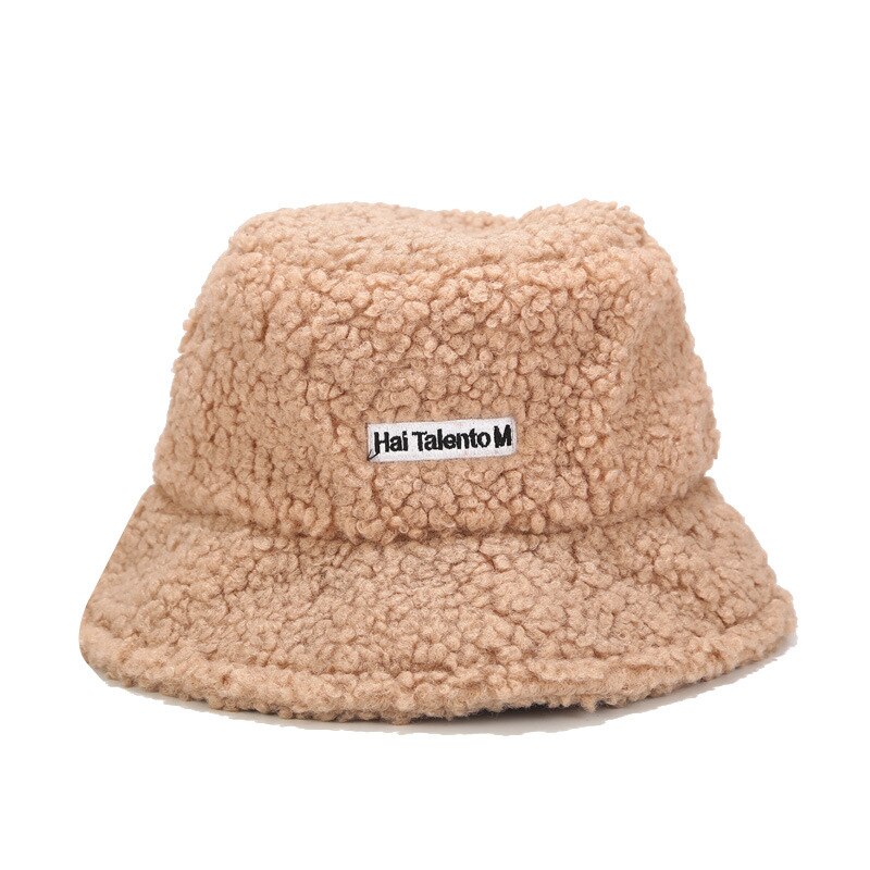 Imiteret pels vinter fluffy bucket hatte til kvinder pige varm fiske bucket cap bob chapeau udendørs panama fisker hat: Kamel