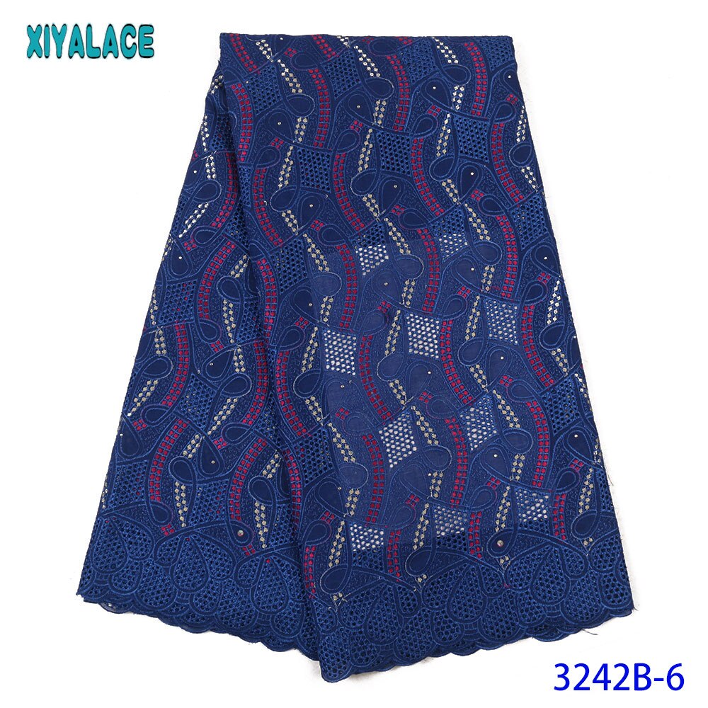 Afrikaanse Kant Stof Kant Zwitserse Voile Kant In Zwitserland Blauwe Stof Met Stenen Voor Vrouwen Jurken KS3242B: Picture 6