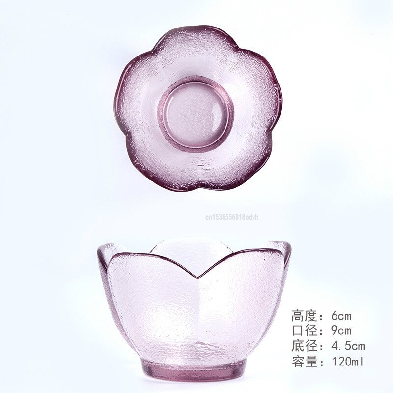 Japanese Cherry Blossom Plate Transparent Pink Glass Saucer Glass Salad Bowl Salad Bowl Set Dish Set: B