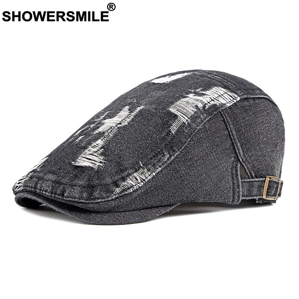 SHOWERSMILE Denim Ivy gorras para hombres Vintage azul para hombre boinas estilo británico hombre gorra plana Primavera Verano conductor gorro Ivy