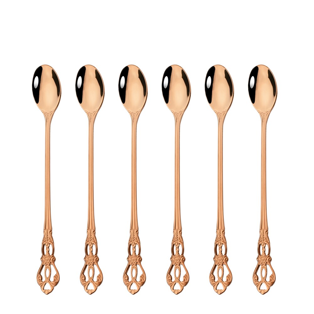 Juego de cubiertos de acero inoxidable, Set de vajilla de arcoíris, cuchillo, tenedor, cuchara occidental, Retro, 6/30 piezas: 6Pcs Rose