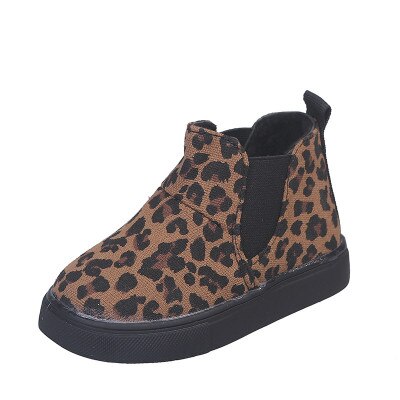 Leopard børnelærred sko drenge piger afslappet high-top sneakers ankelstøvler til baby doven sko koreanske skridsikre: Khaki / 25