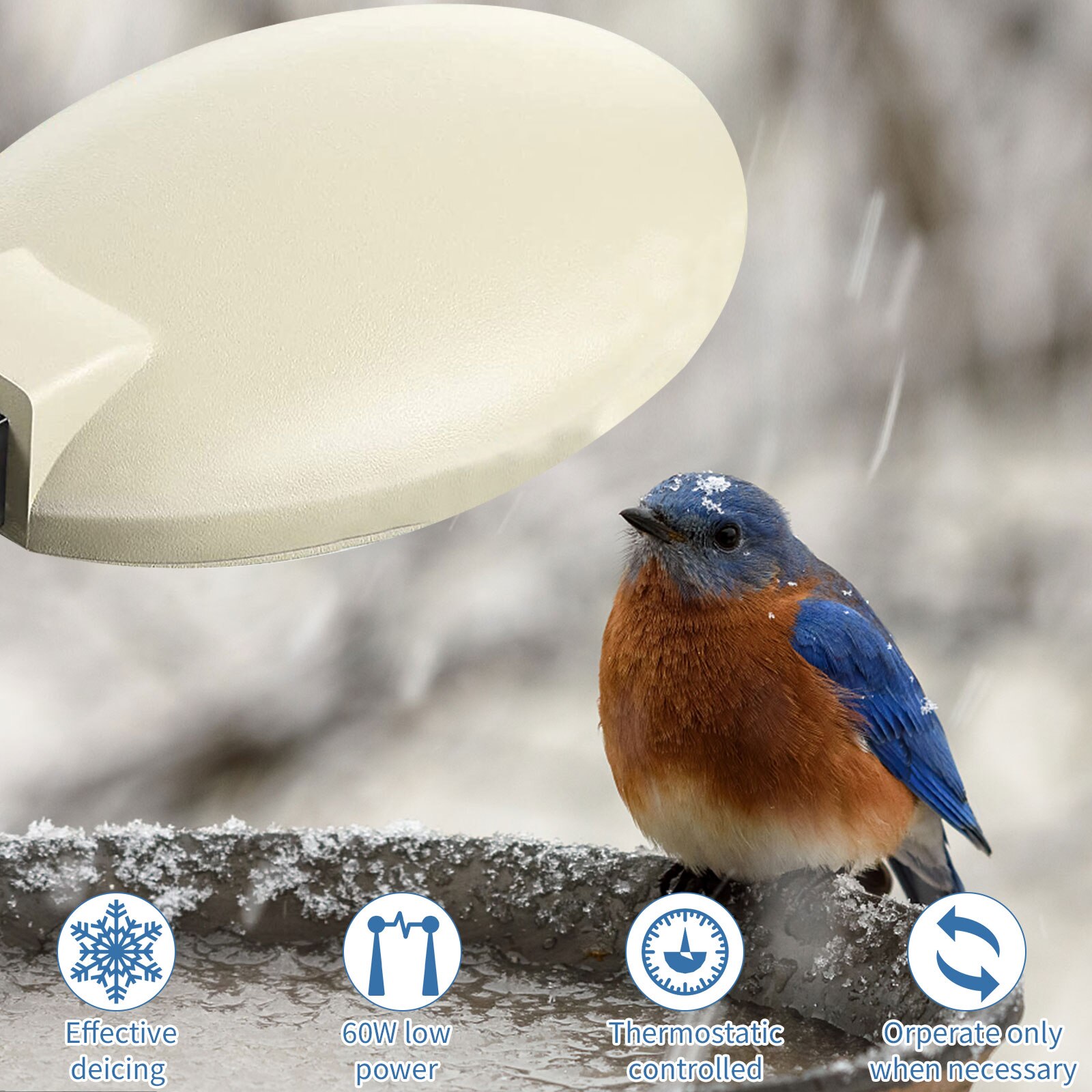 Bird Bath De-icer Heater Automatic Thermostatically Controlled Birdbath Deicer Water Heater for Garden Lawn Patio NOV99