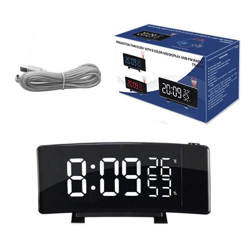 Projection Alarm Clock Radio Digital Clocks with USB Charger, 0-100% Full Range Brightness Dimmer Dual Alarm Clock with 5 Sounds