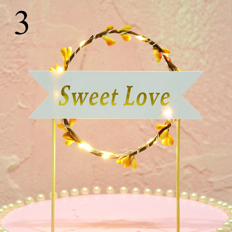 Flower LED Wedding Cake Topper Baby Shower For Girl Happy Birthday Cake Topper Party Decoration Suppliers Cake Decorating Tool: 3