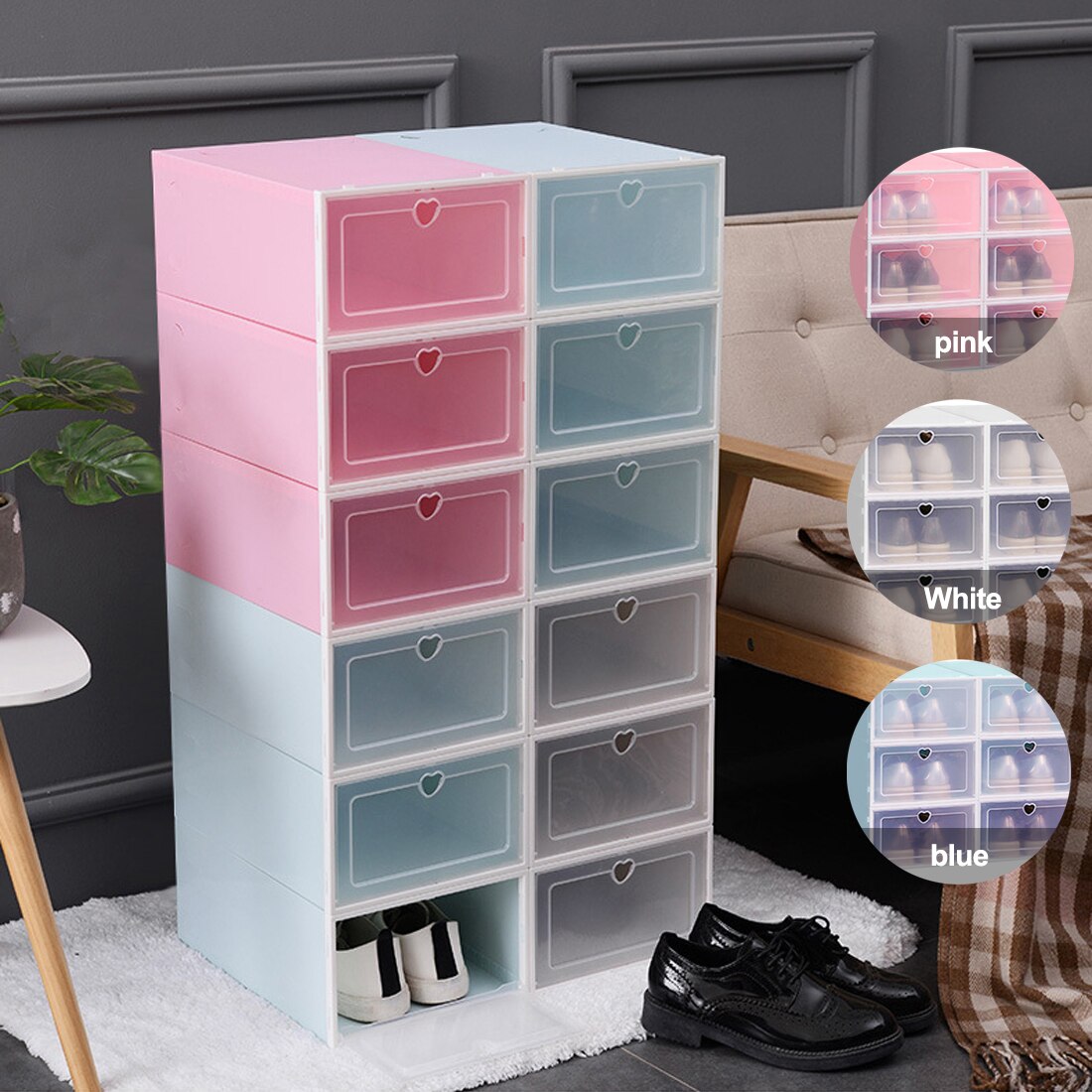 Transparent shoe box storage shoe boxes thickened dustproof shoes organizer box can be superimposed combination shoe cabinet