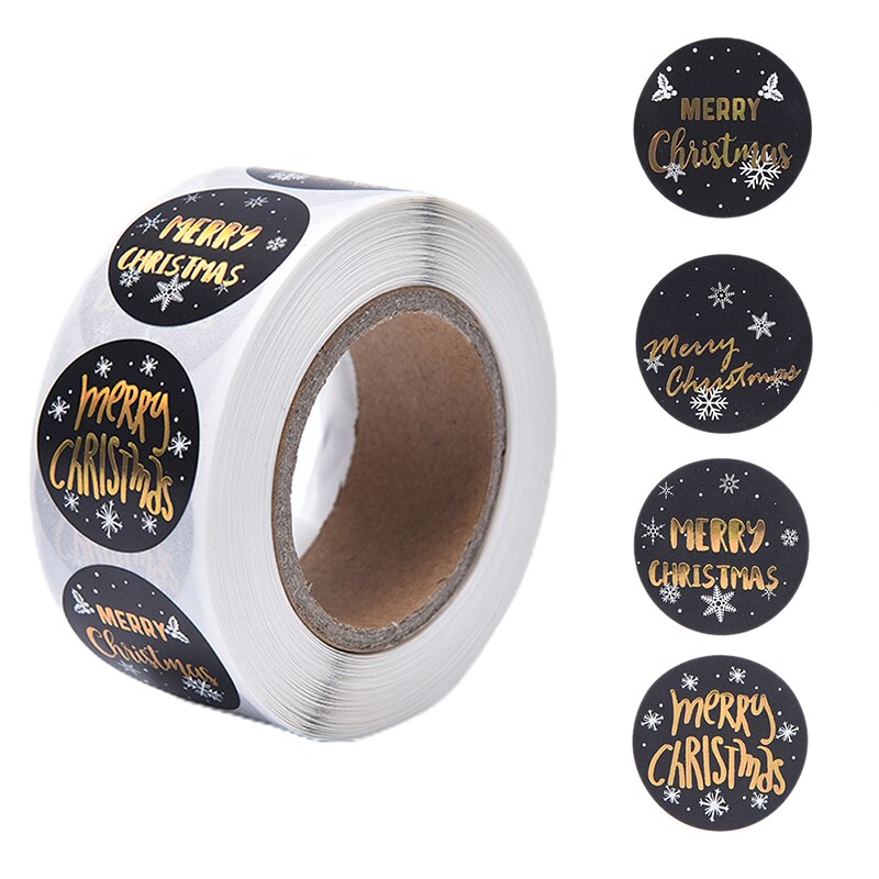 Merry Christmas Round Golden Plated Stickers Candy Box Homemade Cookies Bag Sealing Decoration: GD