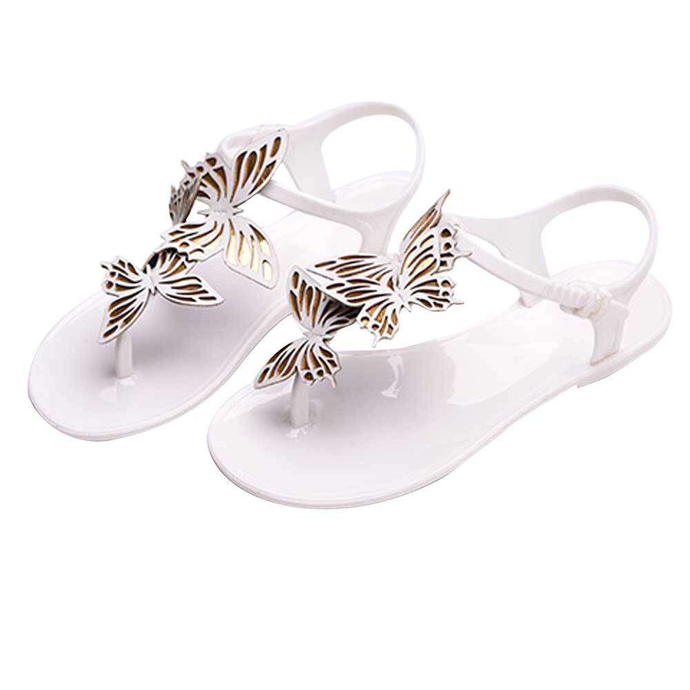 Summer Female Sandals Crystal Jelly Shoes Woman Flat Bottom Lady Casual Summer Beach Butterfly Flip Flops White Footwear: White / 5.5