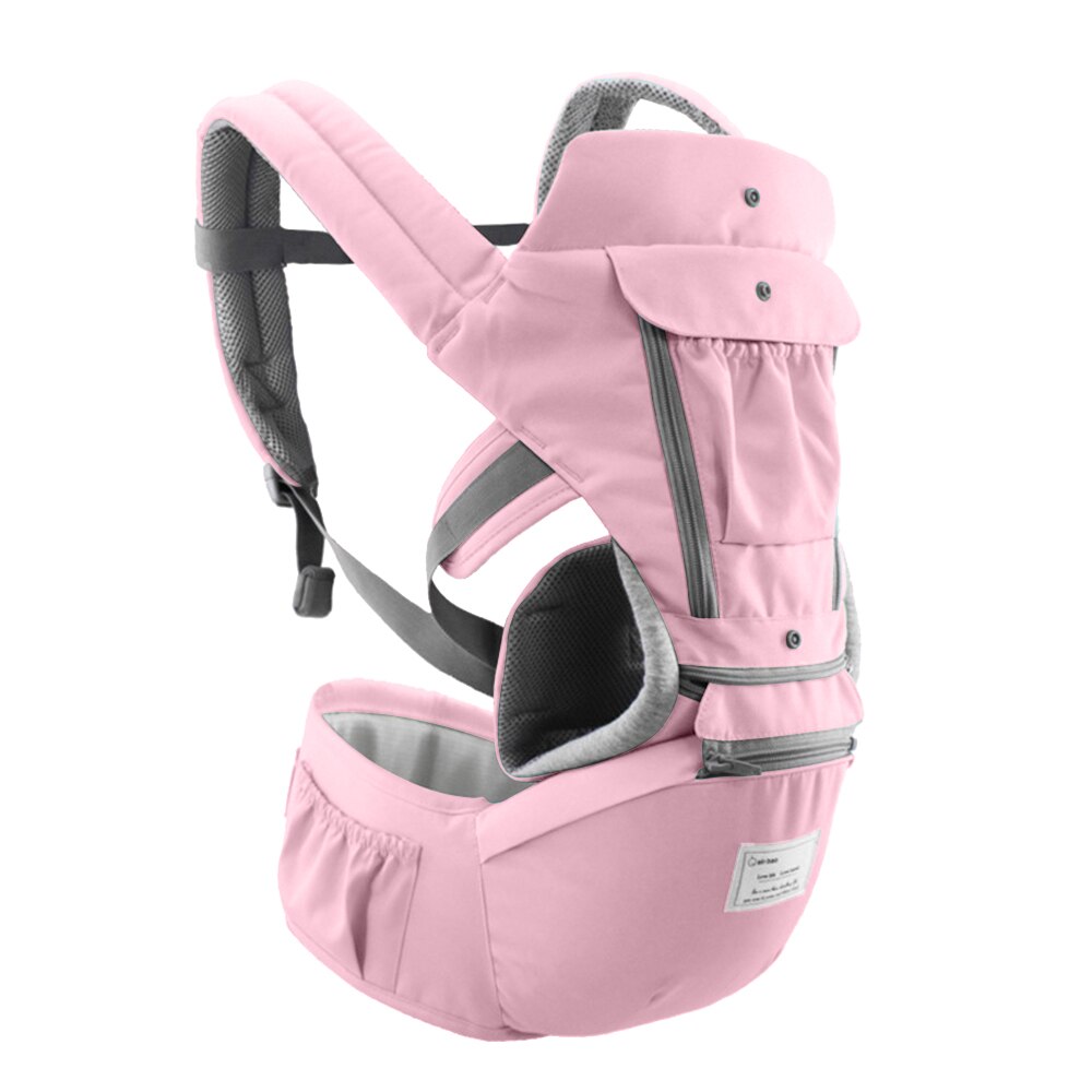 Portabebés con asiento de cadera, desmontable, correa ajustable, bolsillos laterales, portabebés de seguridad, taburete de cintura: Rosa