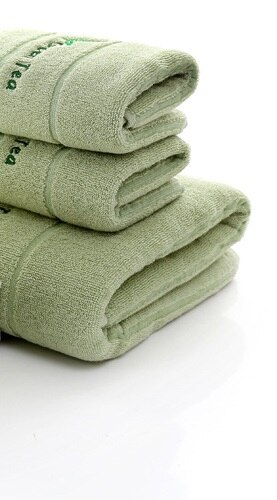 Hvidgrønt håndklædesæt badehåndklæde vaskehåndklæde håndklæde 100%  bomuldsfrotté 3 stk / sæt håndklæde cerchief: Grøn