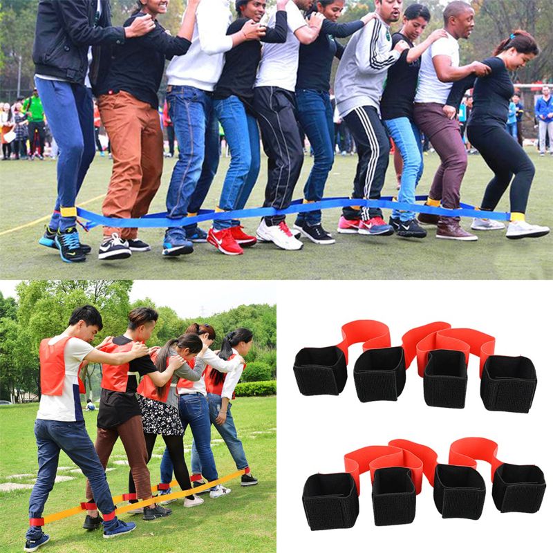 2 teile/satz 4 Legged Rennen Bands Outdoor Spiel für Kinder Erwachsene Geburtstag Team Party Spiele-zufällige farbe