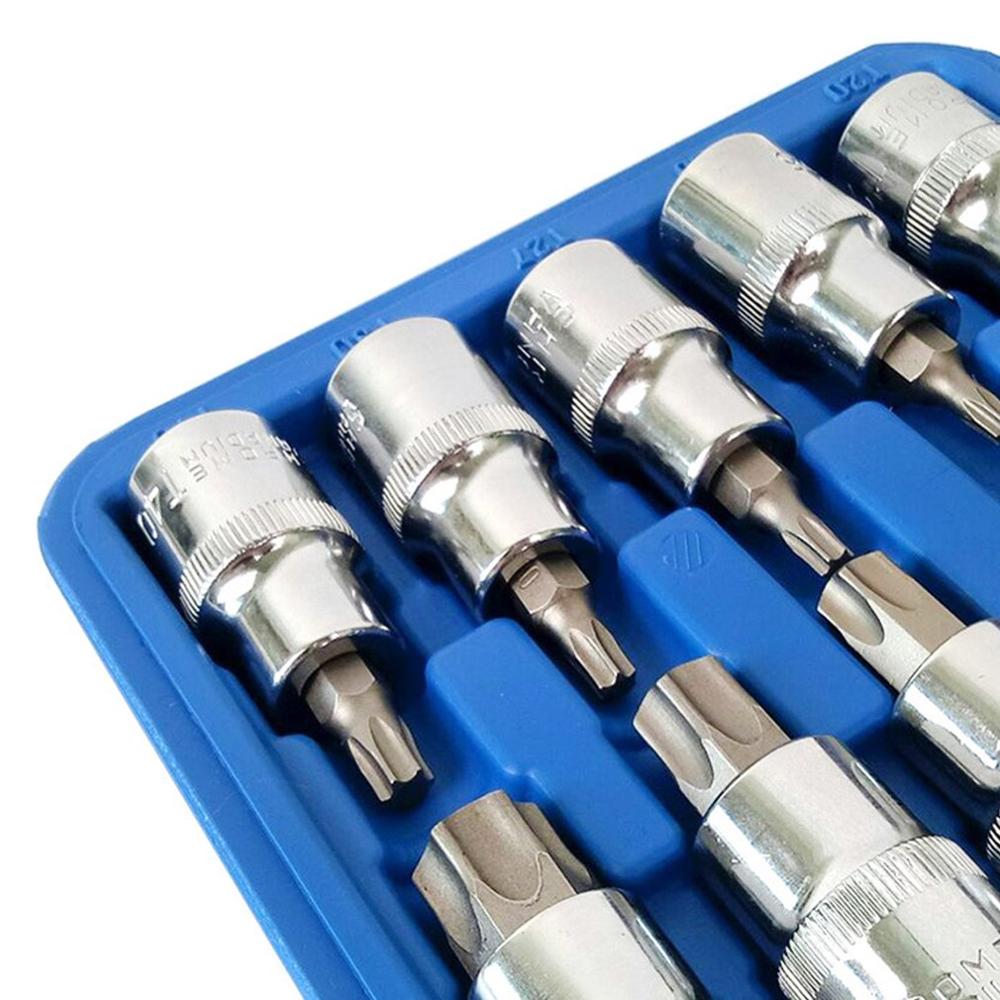 19pcs 1/2in Socket Set Drive Star Socket Bit Socket Set E10 - E24 Torx T20 - T70 Socket Pressure Batch Set Repair Tools