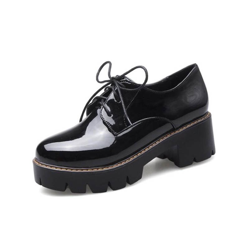 Neue Süße Runde Zehe Spitze hoch frauen lässig Oxford Schuhe Patent Oxfords Für Frauen Junge Damen Campus Schuhe größe 34-43: Schwarz X007 / 3,5