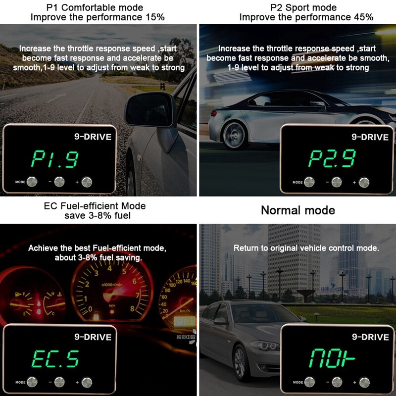 Electronic Throttle Controller 9 MODE Pedal Accelerator Fuel-Efficient for Jeep Wrangler JK Dodge Challenger RAM 1500