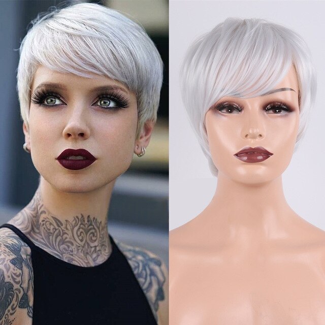 Miss paryk sort blandet blond lige paryk kort pixie haircut stil parykker til hvide kvinder syntetisk hår høj temperatur fiber: 4/30hl