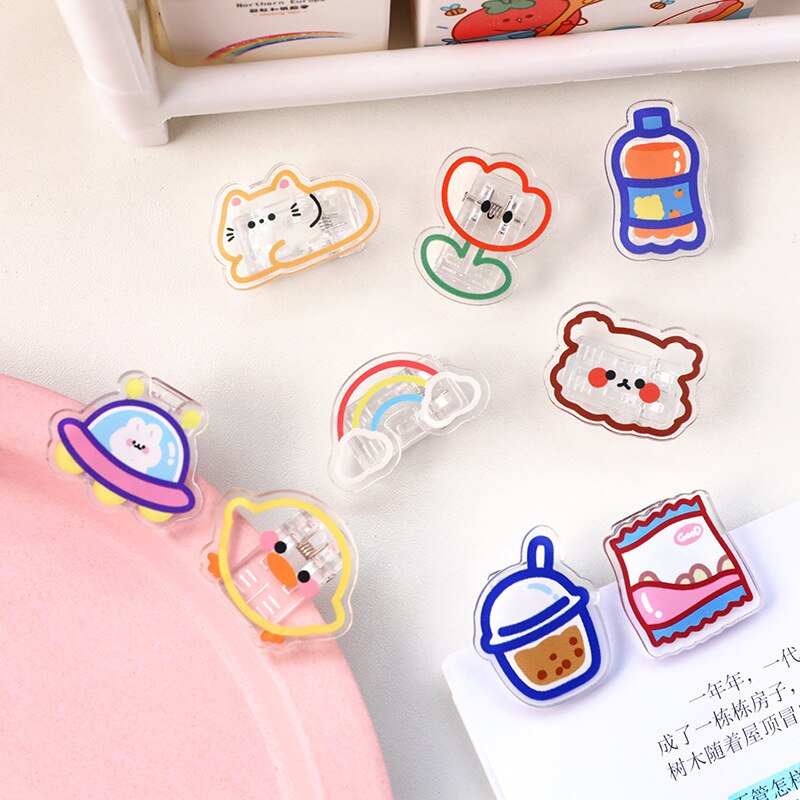 2Pc Transparant Acryl Clips Schattige Beer Bloem Briefpapier Test Papier Clip Snacks Afdichting Clip Kawaii Foto Kaarthouder