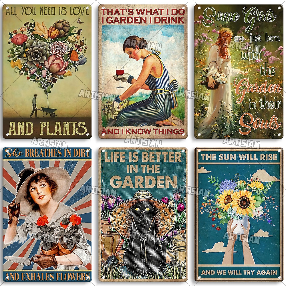 Artisian Tuin Metalen Poster Plant Tin Teken Meisje Decoratieve Plaque Wall Decor Garage Bar Pub Club Hotel Keuken Thuis Man cave