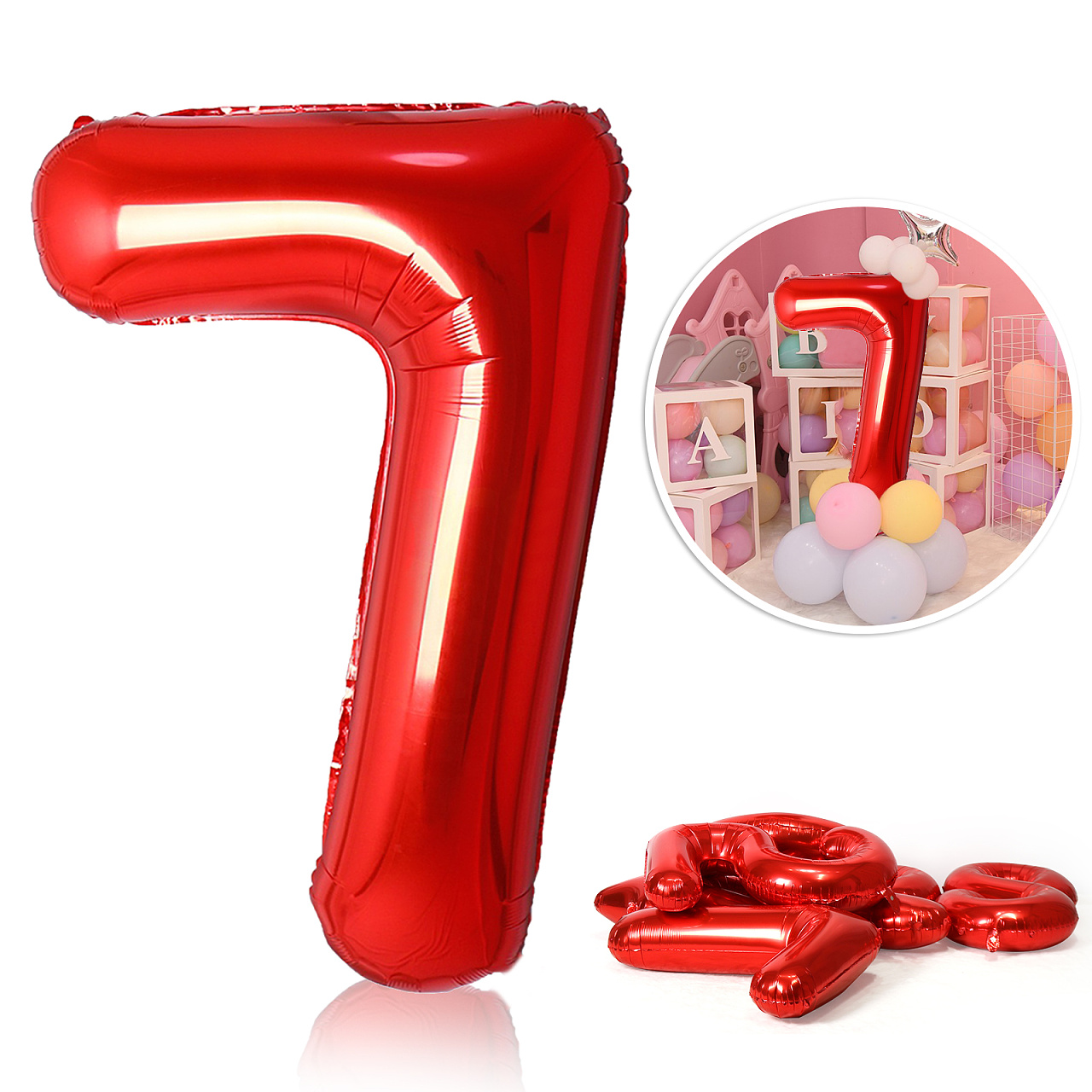 Globos de papel de aluminio rojo de 40 pulgadas, Globos con números de 0 a 9, decoración para de boda y feliz cumpleaños, Globos de figuras grandes para ducha: Rojo rosado