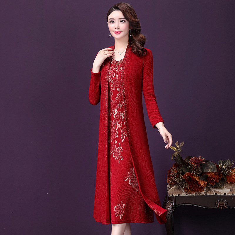 Jurk Pakken Voor Vrouwen Formele Bruiloft Gast Dragen Bruidegom Bridal Moeder Lange Blazer Jas Tweedelige Set Vintage Kleding Plus size